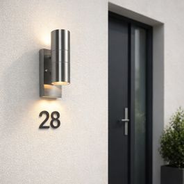 Candeeiro de parede exterior em aço 2 luzes IP44 com sensor crepuscular - Duo