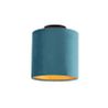 Ceiling Light With Velours Shade Blue with Gold 20 cm - Combi Black