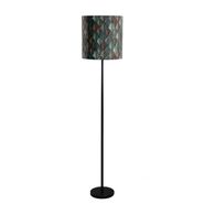 Lampada-da-Terra-Nera-con-Paralume-in-Velluto,-Motivo-Foglie-e-Interno-Oro---Simplo