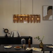 Lampada-a-sospensione-Art-Déco-oro-con-vetro-ambrato-ovale-5-luci---Mochan