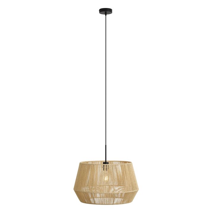 Hanglamp zwart met beige papieren touw kap 50/50/30 - Combi 1