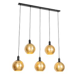 Designové závěsné svítidlo černé se zlatým sklem 5-světlo - Bert