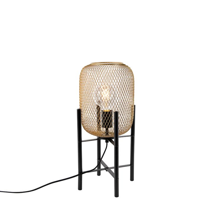 Moderná stolná lampa čierna so zlatom - Bliss Mesh