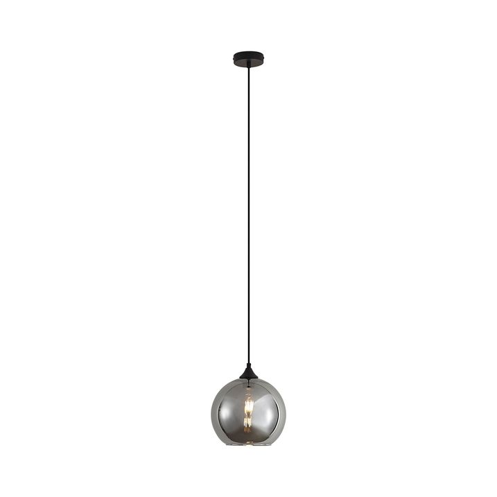 Candeeiro suspenso Art Deco preto com vidro fumado - Wallace