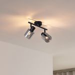Moderne plafondlamp zwart met smoke glas rond 2-lichts - Cilin