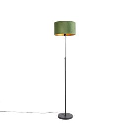 Podna lampa crna sa plišanim abažurom zelene boje sa zlatom 35 cm - Parte