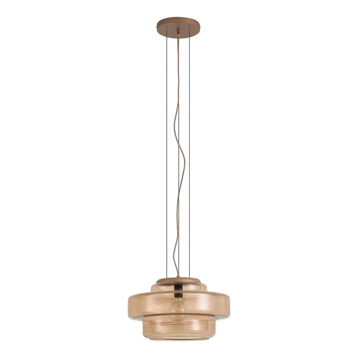 Lampă suspendată retro bronz închis cu sticlă chihlimbarie - Barb