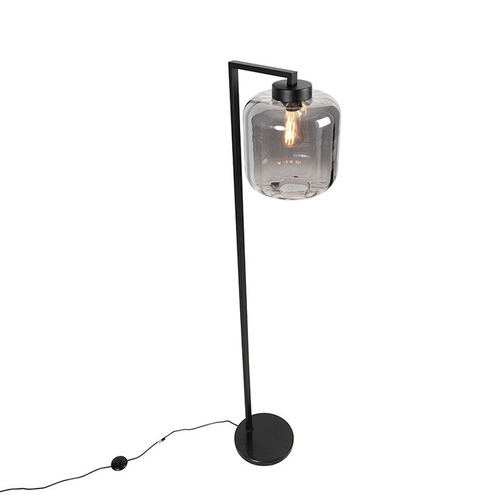 Design Floor Lamp Black with Smoke Glass - Qara Down
