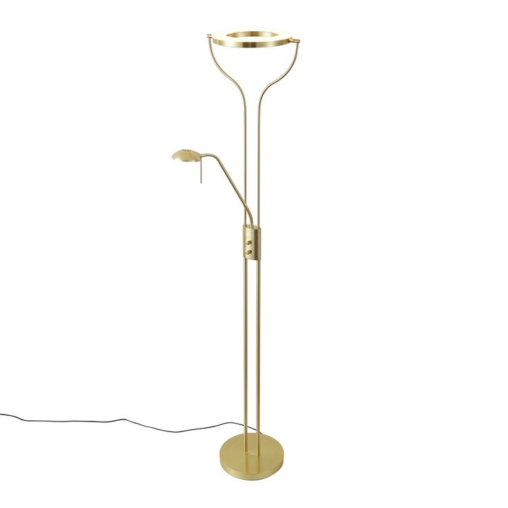 Lampadaire moderne doré avec bras de lecture avec LED et variateur - Divo