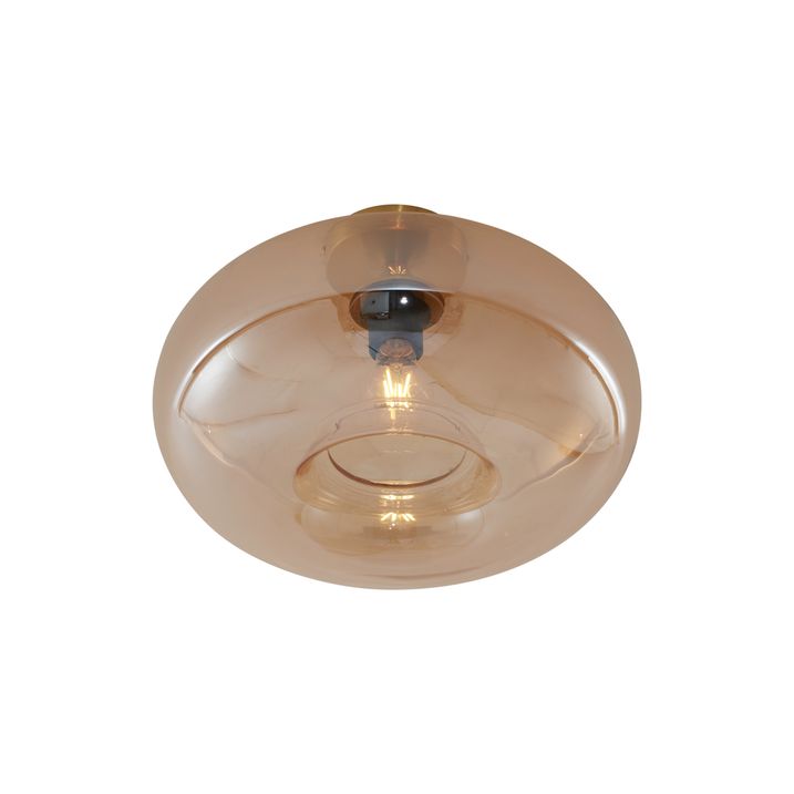 Art Deco loftslampe messing med ravfarvet glas 40 cm - Busa