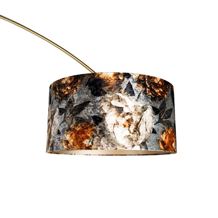 Oblouková lampa mosazná s stínidlem s květinovým designem 50 cm - XXL