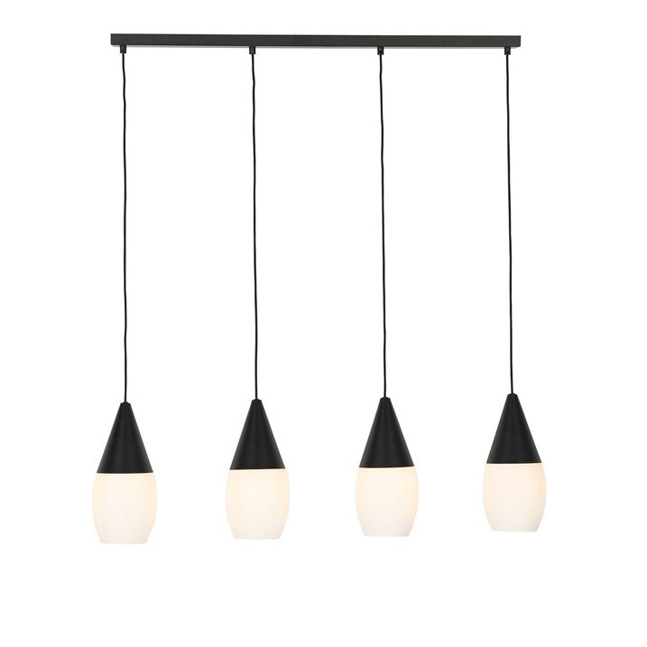Mūsdienu piekaramā lampa melna ar opāla stiklu 4 gaismām - Drop
