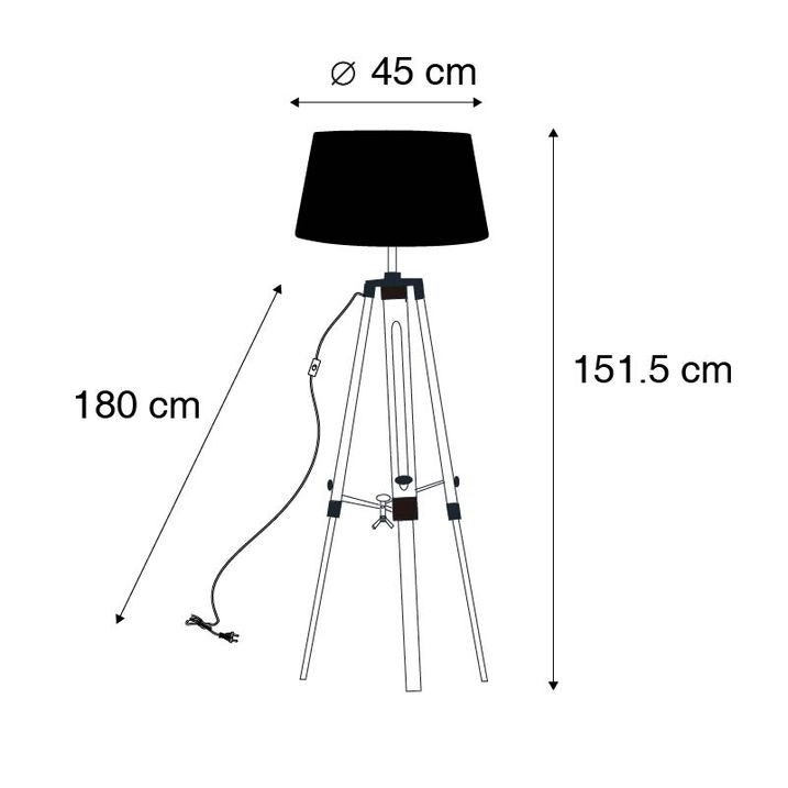 Stojací lampa přírodní s černým lněným stínítkem 45 cm - Tripod