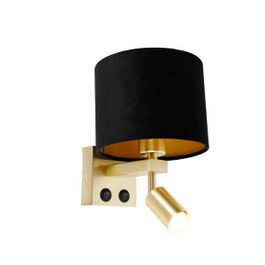 Nástěnná lampa mosazná s lampičkou na čtení a stínítkem 18 cm černá - Brescia