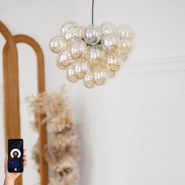 Lampada-a-sospensione-intelligente-nera-con-vetro-ambrato-incl.-8-WiFi-G9---Uvas
