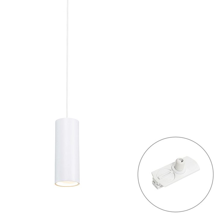 Designová závěsná lampa bílá vč. 1-fázového kolejnicového adaptéru - Iconic Tubo