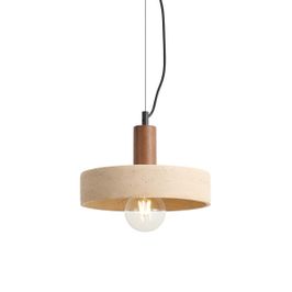 Japandi-hanglamp-walnoot-hout-met-beige-kap-30cm---Henge