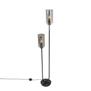 Lampadaire-Art-déco-noir-avec-verre-fumé-2-lumières---Laura