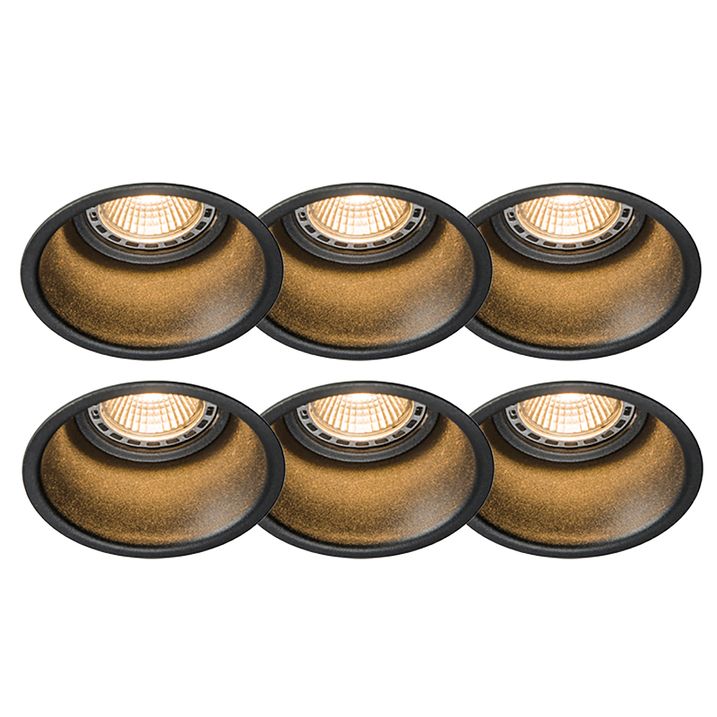 Set van 6 moderne inbouwspots zwart - Dept