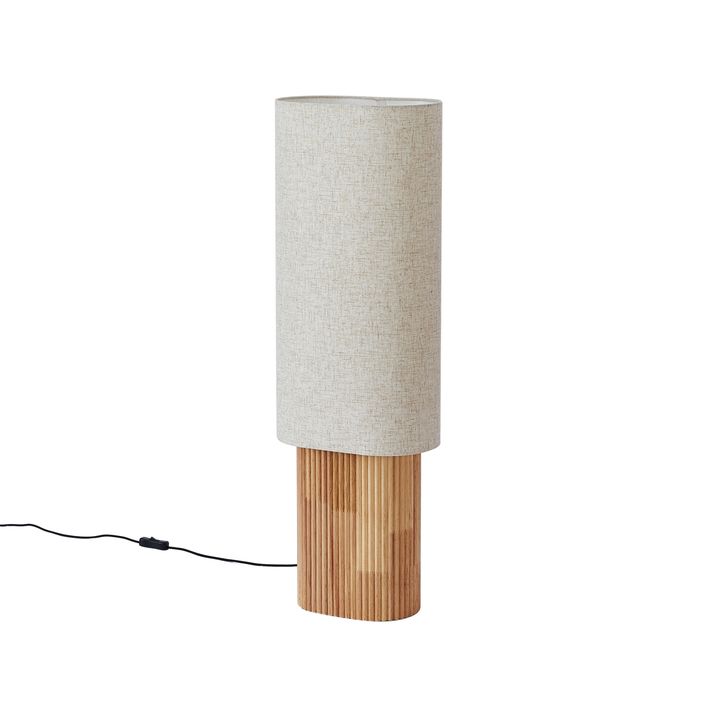 Japandi stoječa svetilka lesena z lanenim senčilom 90cm - Lamel