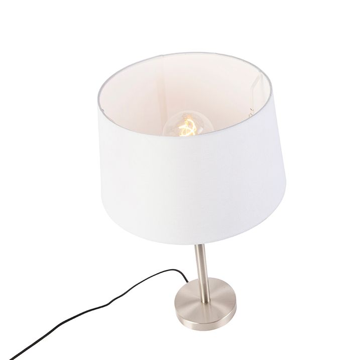 Moderna galda lampa no tērauda ar baltu abažūru 32 cm - Simplo