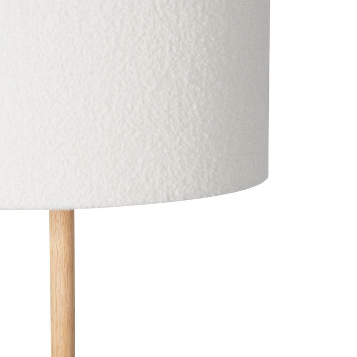 Rustikálna stojaca lampa drevo s bouclé tienidlom bielym - Mels