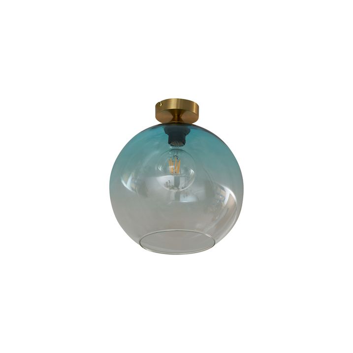 Lámpara de techo Art Déco de latón con cristal azul - Sandra