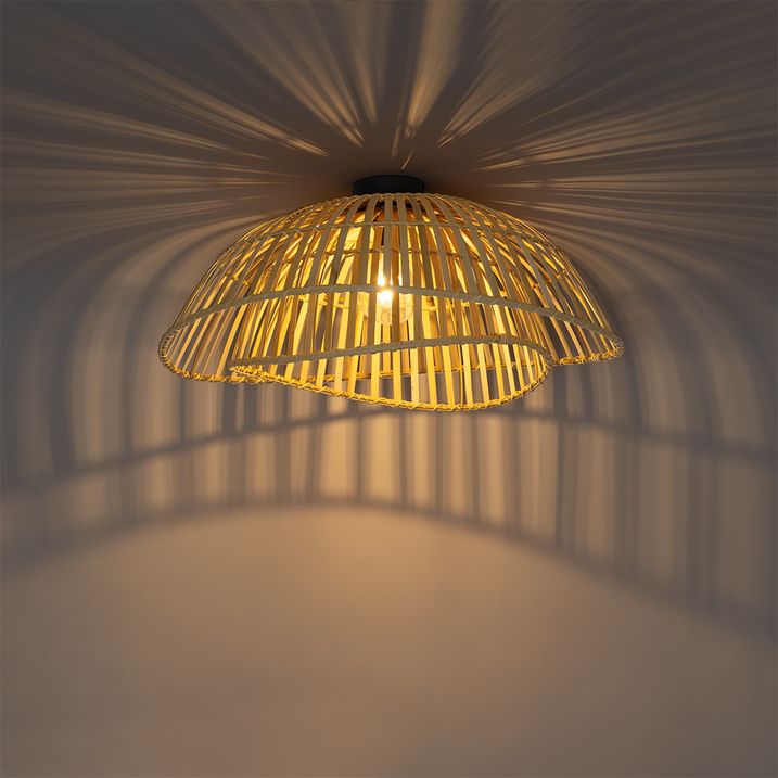 Oosterse plafondlamp zwart met naturel bamboe 62 cm - Pua
