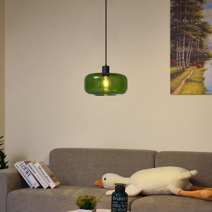 Retro hanglamp zwart met groen glas - Bizle
