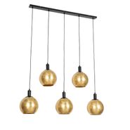 Lampă-suspendată-de-design-neagră-cu-sticlă-aurie-5-lumini---Bert