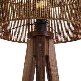 Vloerlamp-walnoot-hout-met-bruine-papieren-touw-kap-50/50/30---Tripod-Classic