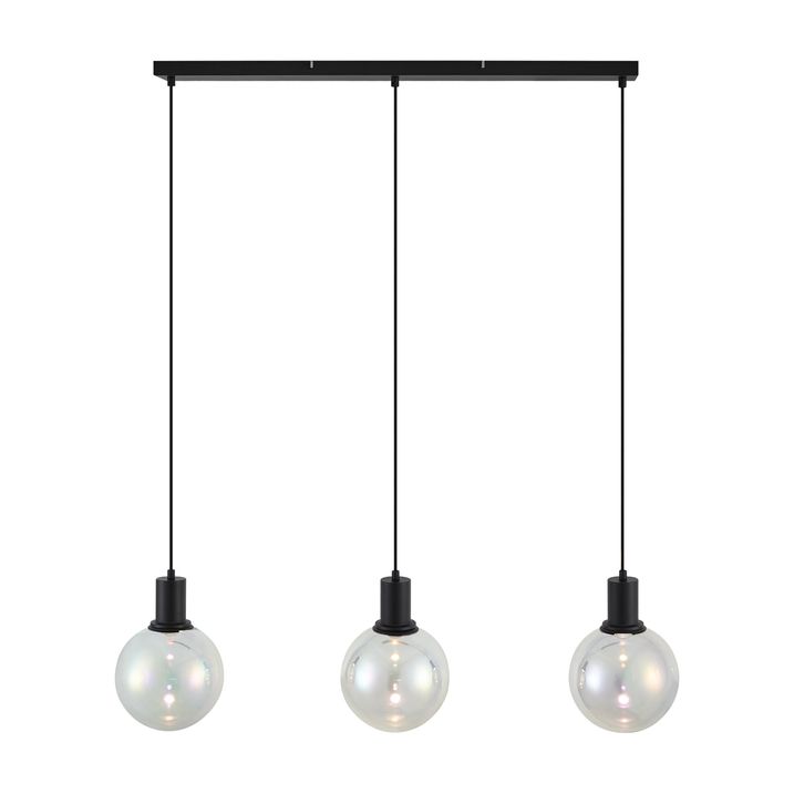 Design hanglamp zwart met regenboog glas langwerpig 3-lichts - Mallon