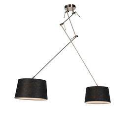 Lampada a sospensione in acciaio con paralumi in lino neri 35 cm 2 luci - Blitz