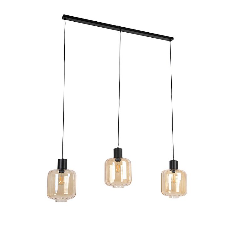 Dizajnerska viseća lampa crna sa jantarnim staklom 3-svetla 161,5 cm - Qara