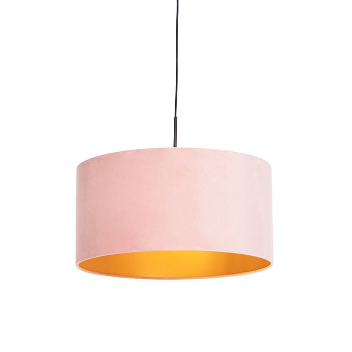 Kadife abajurlu altın rengi pembe sarkıt lamba 50 cm - Combi