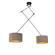 Lámpara-colgante-negra-con-pantallas-de-terciopelo-topo-con-dorado-35-cm-2-luces---Blitz