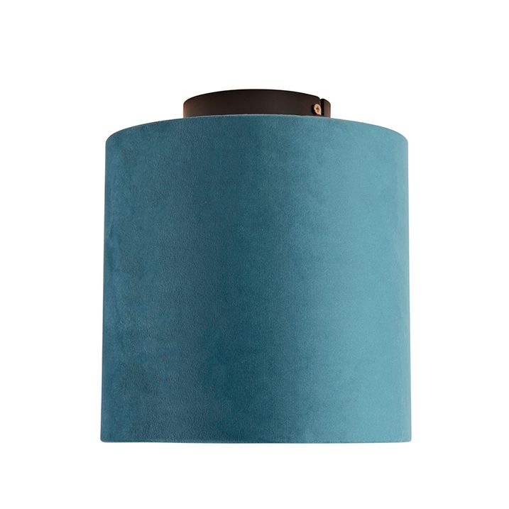 Ceiling Light With Velours Shade Blue with Gold 20 cm - Combi Black