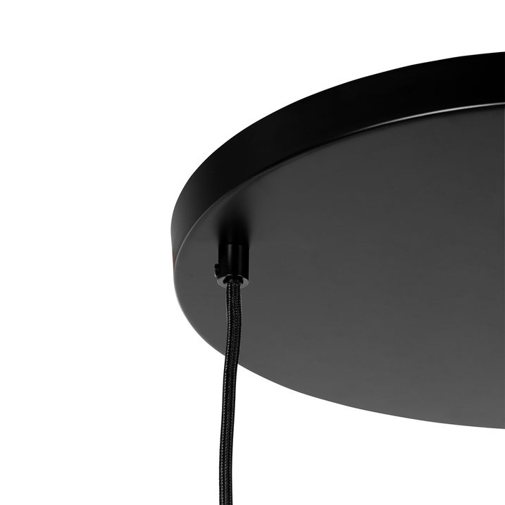 Candeeiro de suspensão Art Deco preto com vidro fumê redondo 3-luzes - Ayesha