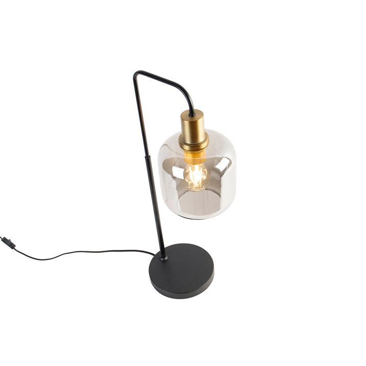 Chytrá stolní lampa černá se zlatem a kouřovým sklem vč. Wifi A60 - Zuzanna