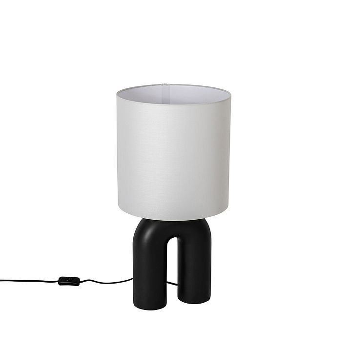 Scandinavische tafellamp zwart met witte linnen kap - Lotti