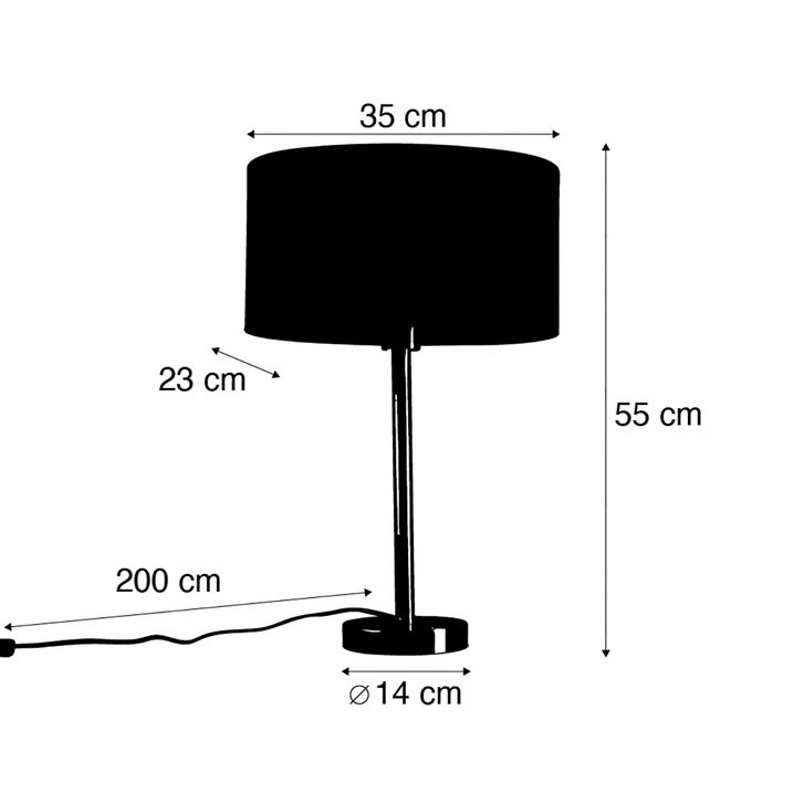 Stolová lampa čierna s oválnym zamatovým tienidlom čiernym 35 cm - Simplo