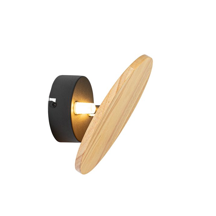 Landelijk wandlamp hout rond kantelbaar - Pulley