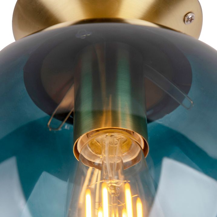Lampa sufitowa art deco mosiądz z oceanicznym niebieskim szkłem - Pallon