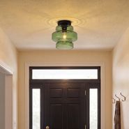 Retro-plafondlamp-zwart-met-groen-glas---Denise