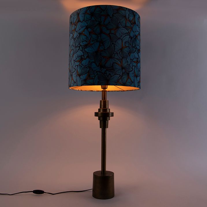Stolní lampa bronzová s sametovým stínítkem s motýlím vzorem 40 cm - Diverso
