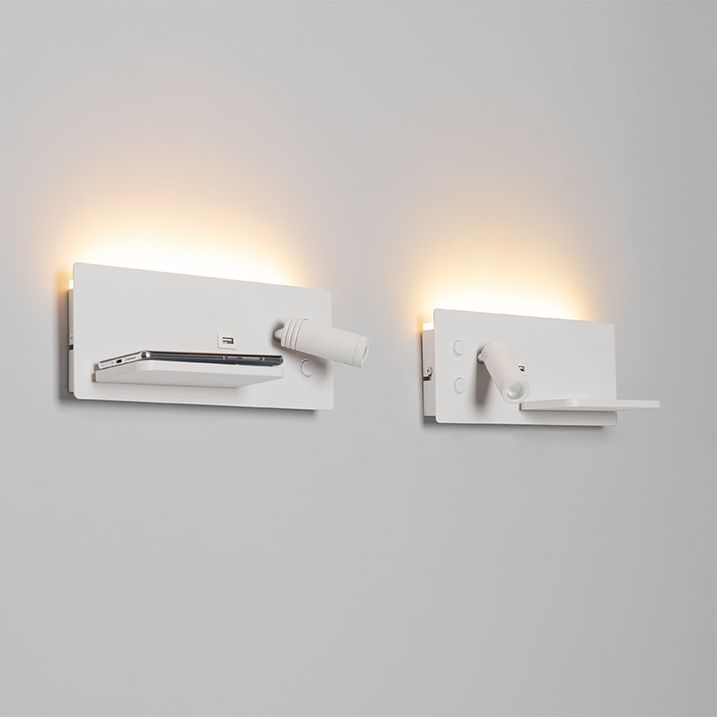 Комплект от 2 стенни лампи бели с LED с USB и индукционно зарядно - Riza