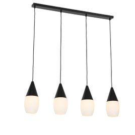 Suspension moderne noire avec verre opale 4 lumières - Drop