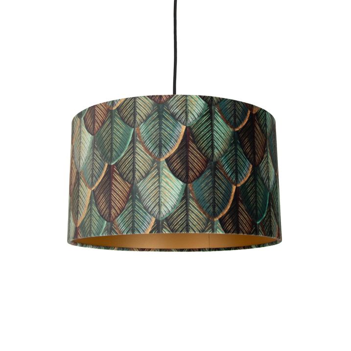Pendant Lamp Black with Plug and Leaf Shade with Gold Interior 35cm - Cavalux