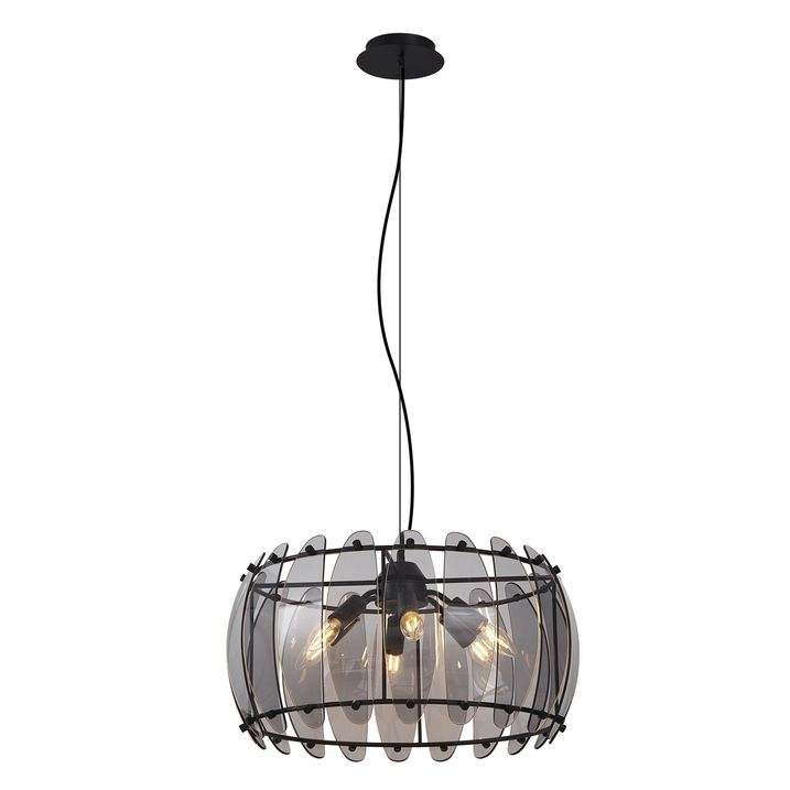 Lampa suspendată inteligentă neagră cu sticlă fumurie rotundă cu 6 lumini, inclusiv WiFi C35 - Mochan