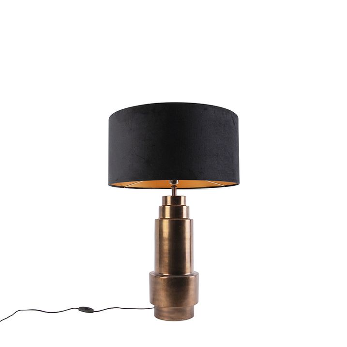 Stolní lampa v art deco stylu bronzová s kašírovaným stínítkem černým se zlatem 50 cm - Bruut
